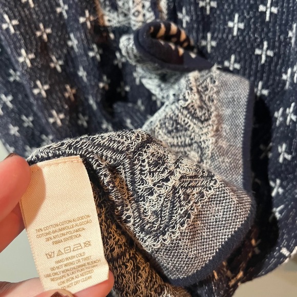 Intimately Free People Hoodie Tunic Small Navy White Geometric Lace Up Knit - Picture 5 of 7